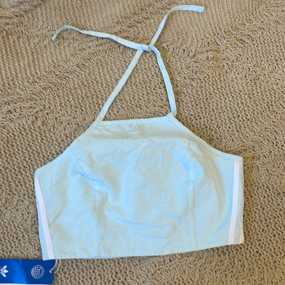 Adidas blue tie up halter neck crop top